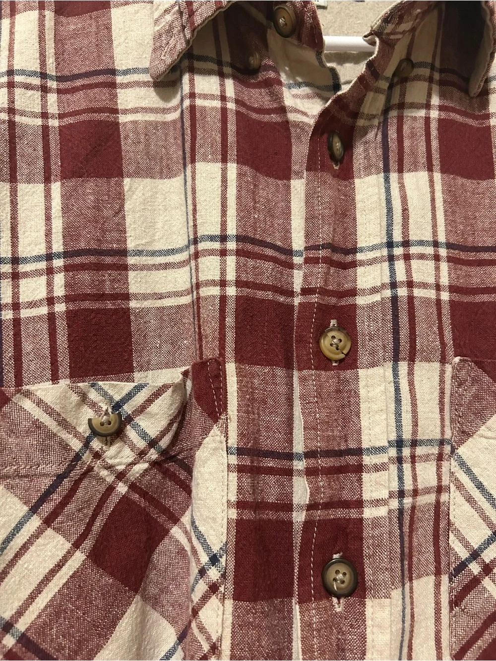 NWOT VTG Baxter Natural Men's Burgundy Plaid Short-Sleeve Cotton Linen Shirt M